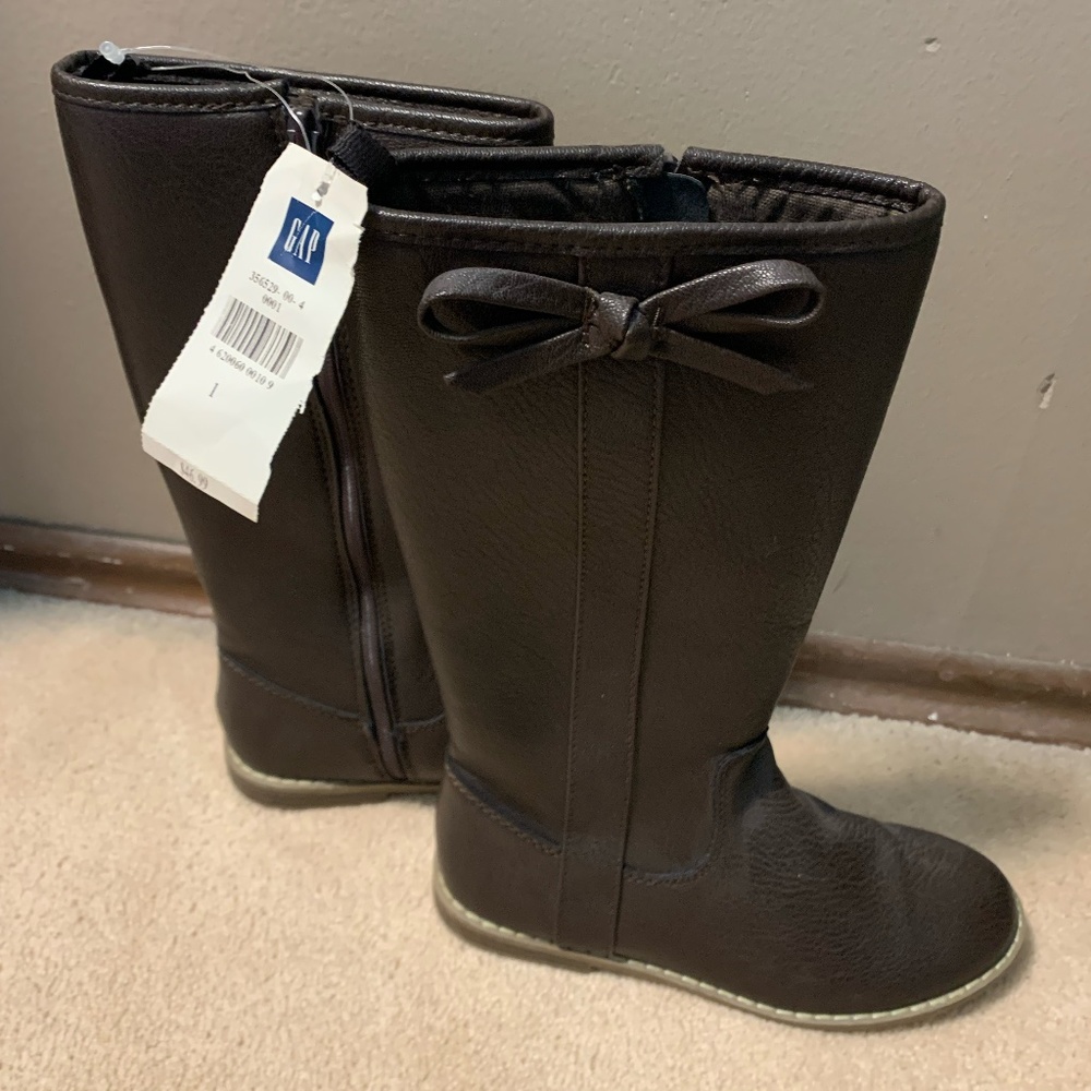 Baby Gap Toddlers Tall Boots Dark Brown Zip Tall Faux Leather Size 1 NWT